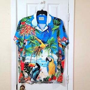Men's Hawaiian Button-Up Shirt Short Sleeve Printed Parrot